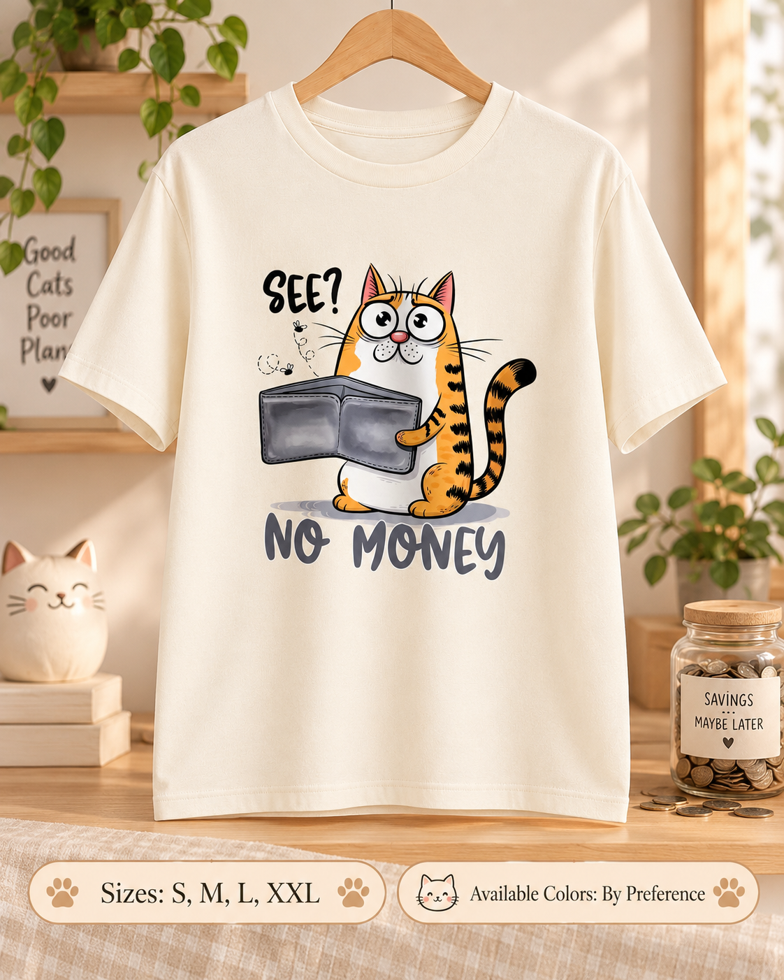 Funny âSee? No Moneyâ Cat T-Shirt â Unisex Cotton DTF Graphic Tee
