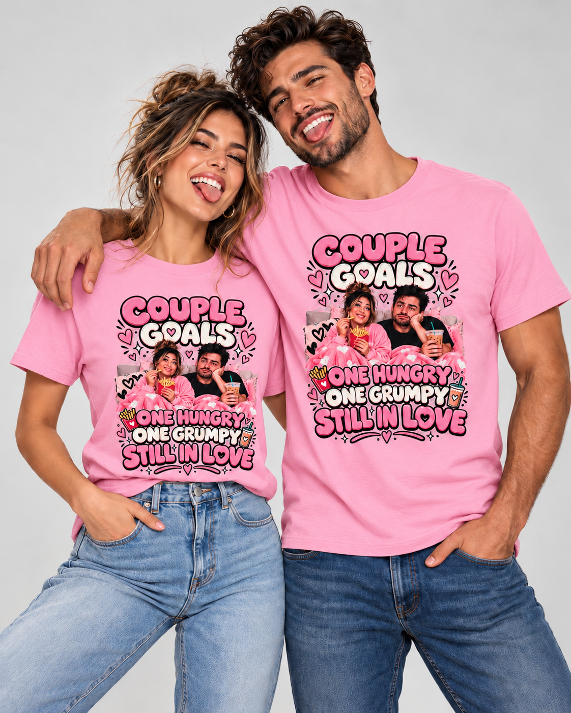 Camisetas gráficas a juego para parejas "Uno hambriento, uno gruñón"