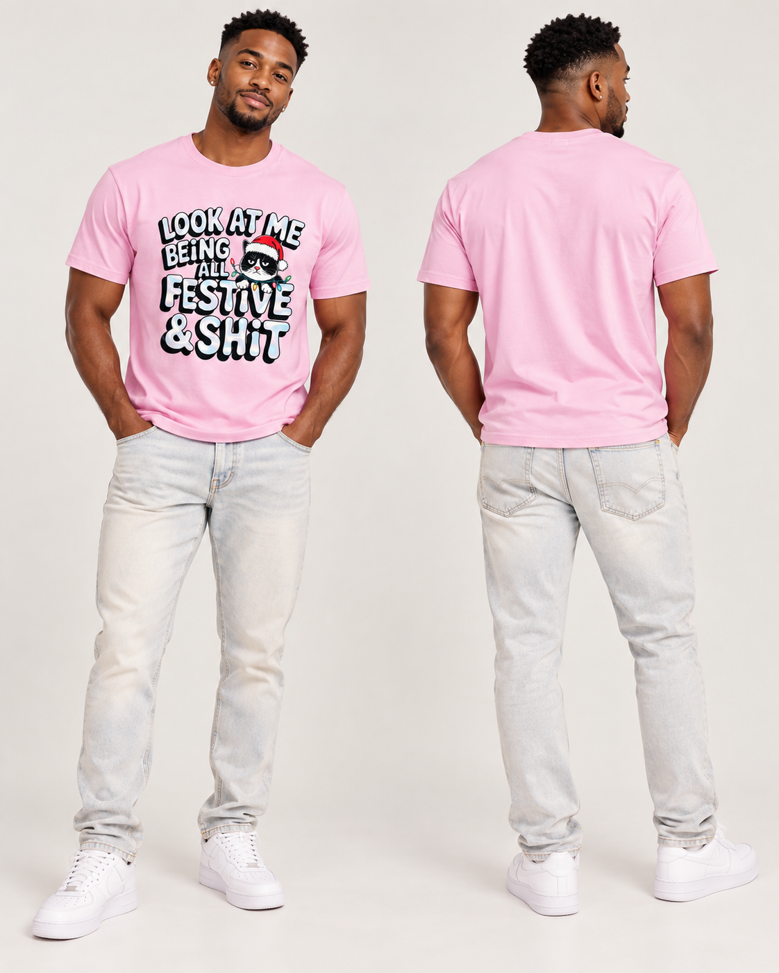 Festive & Sh*t Christmas Cat Unisex DTF T-Shirt β Funny Holiday Graphic Tee