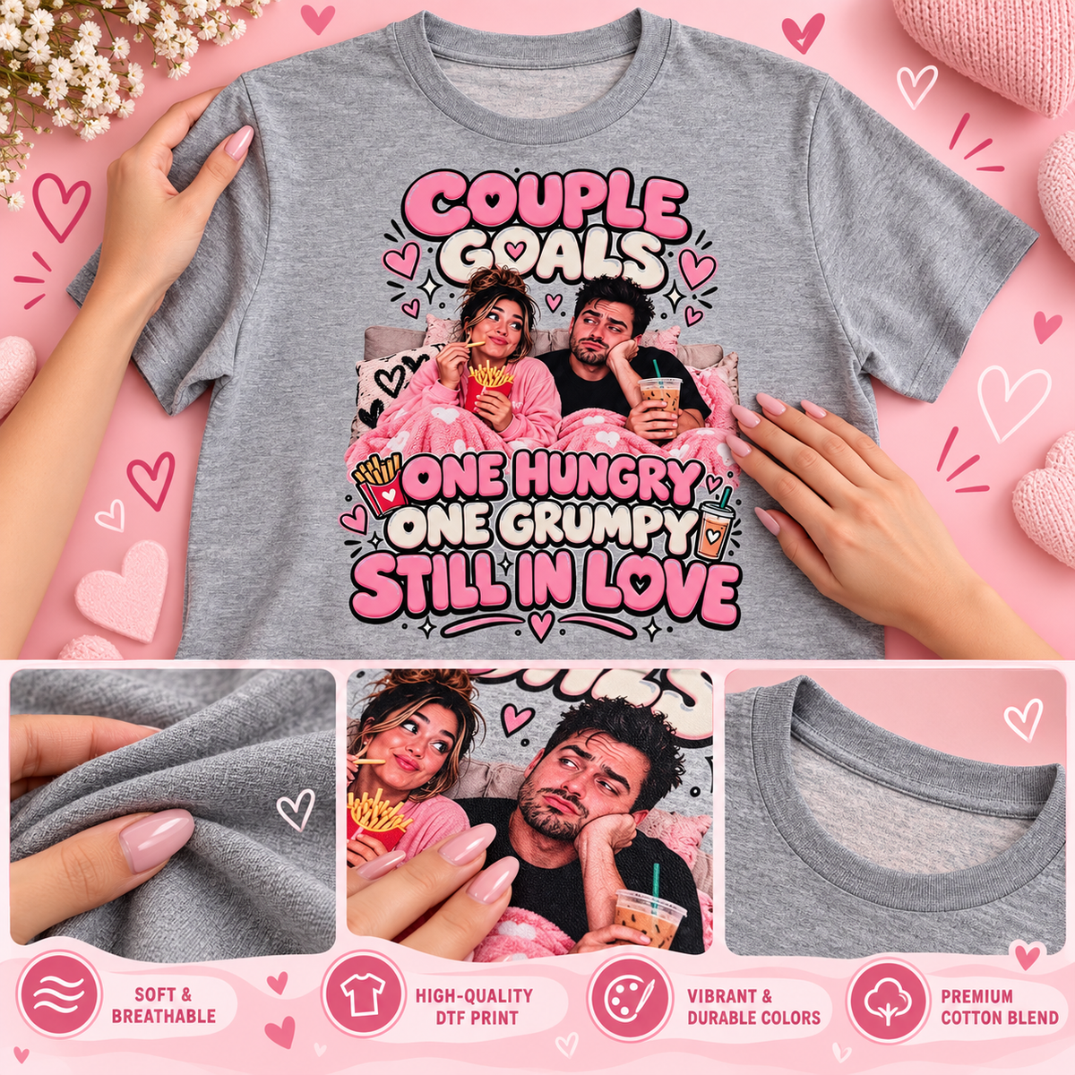 Couple Goals βOne Hungry, One Grumpyβ Matching Graphic T-Shirt