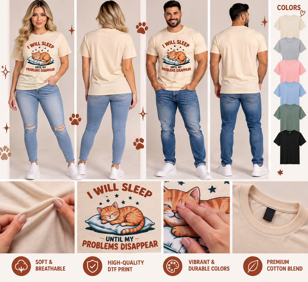 I Will Sleep Until My Problems Disappear – Unisex Cat Graphic T-Shirt