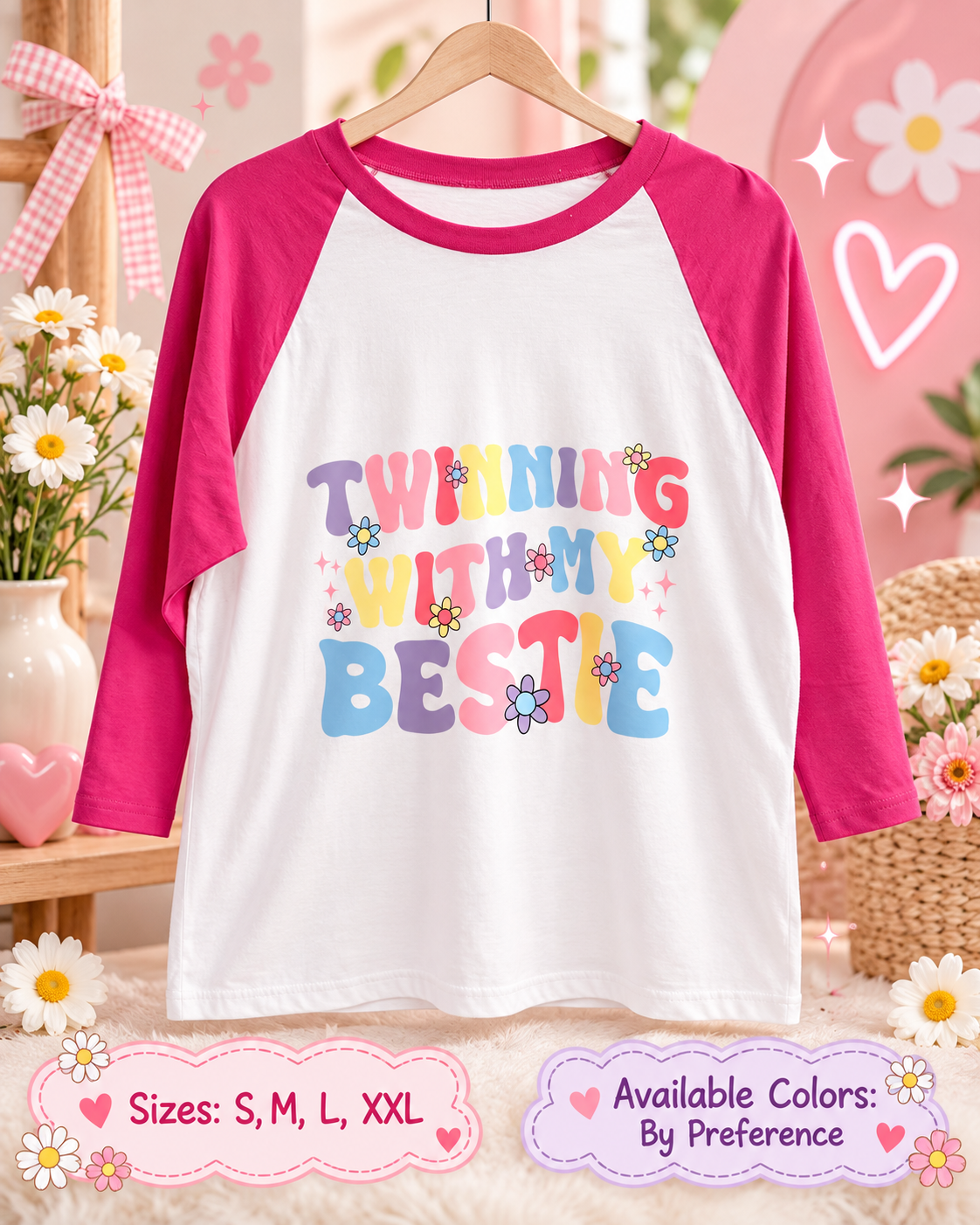 Twinning With My Bestie Raglan Shirt β Retro Best Friends DTF Graphic Tee