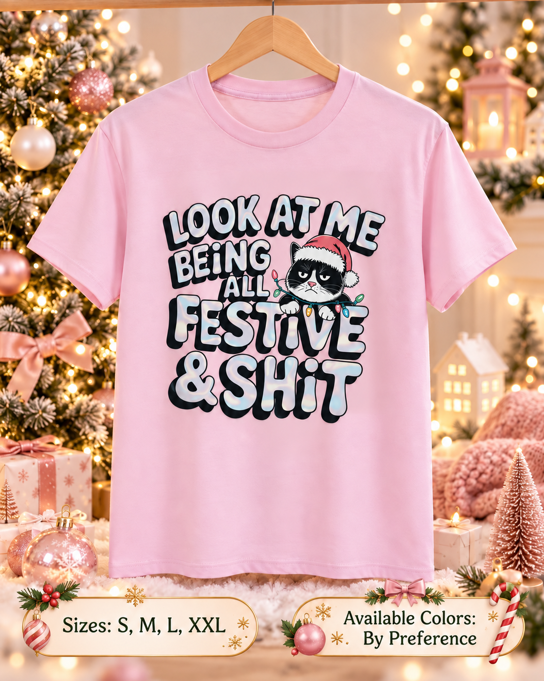 Festive & Sh*t Christmas Cat Unisex DTF T-Shirt – Funny Holiday Graphic Tee