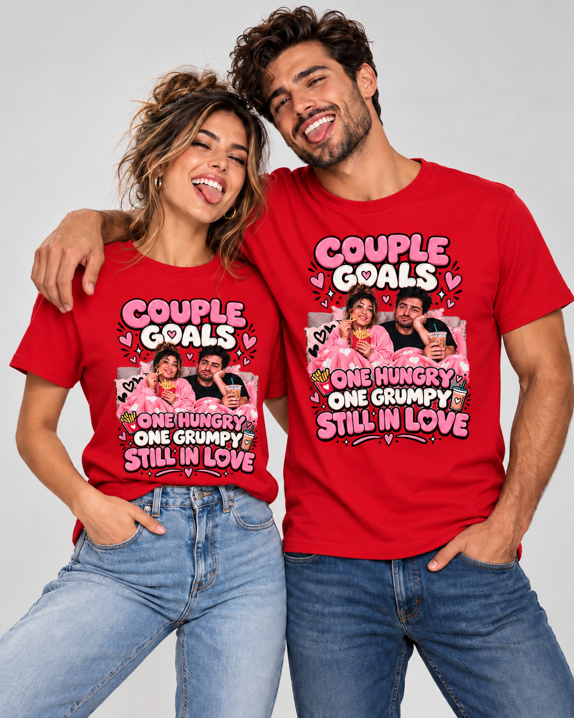 Camisetas gráficas a juego para parejas "Uno hambriento, uno gruñón"