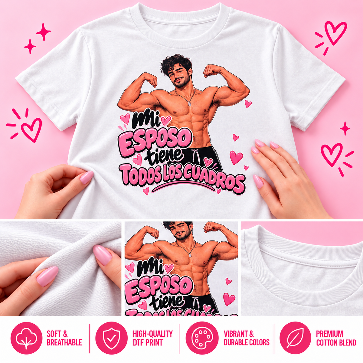 Funny Husband Graphic T-Shirt – “Mi Esposo Tiene Todos Los Cuadros” Double-Sided Tee