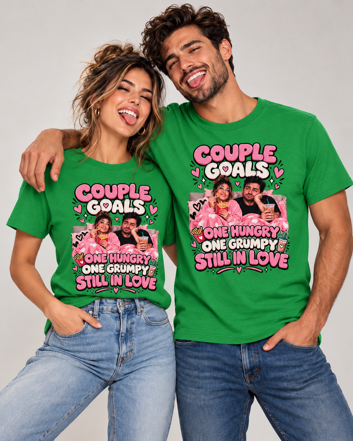 Camisetas gráficas a juego para parejas "Uno hambriento, uno gruñón"