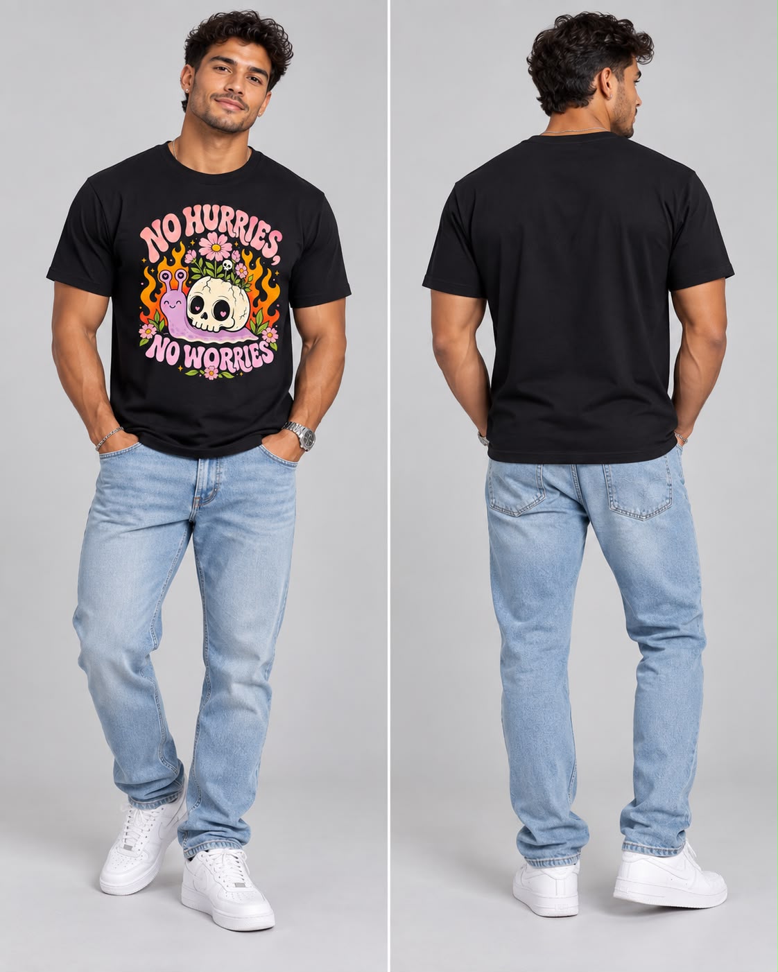 No Hurries, No Worries Graphic T-Shirt β Cute Skull & Snail Unisex Tee