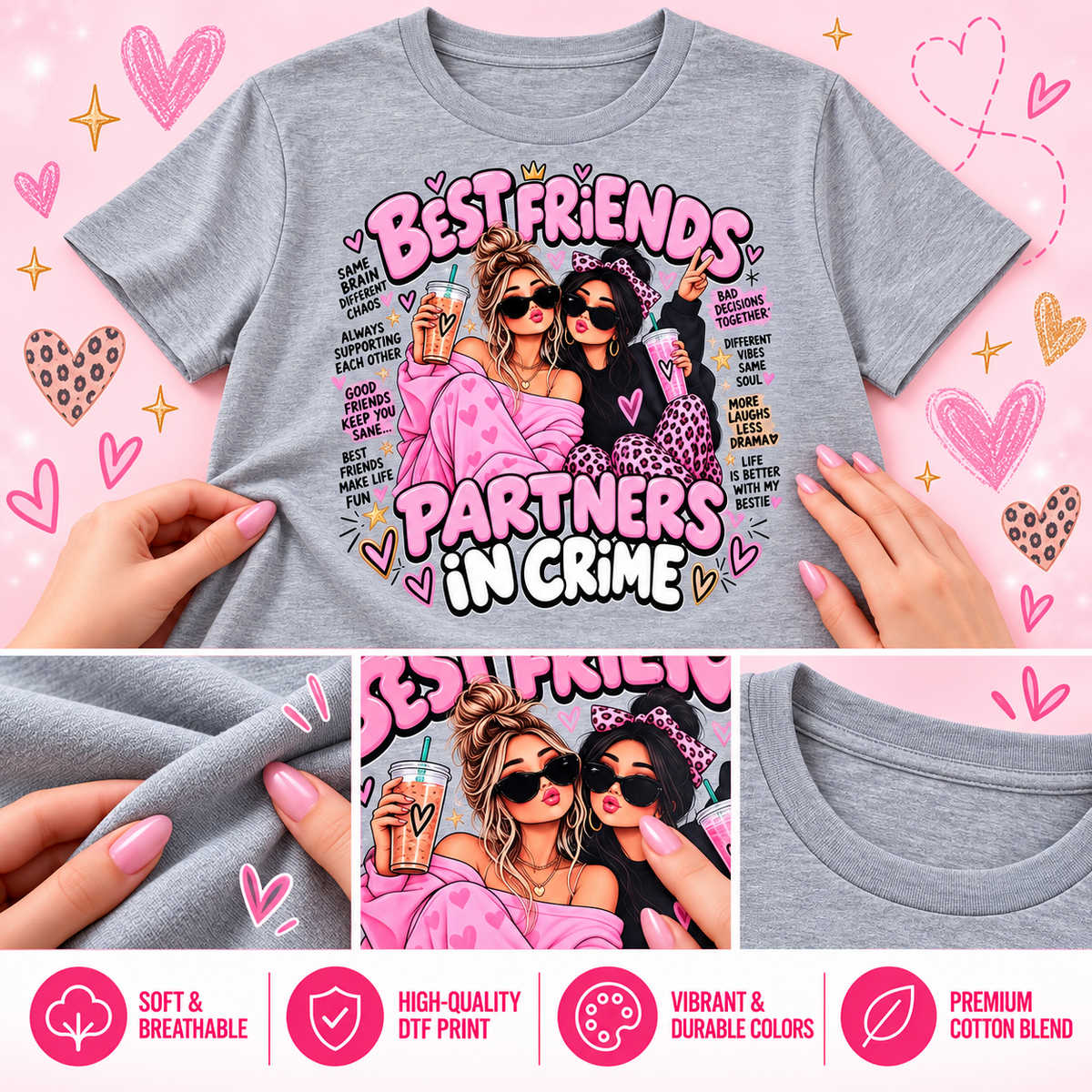 Best Friends Partners in Crime Graphic T-Shirt – Women’s Bestie Tee