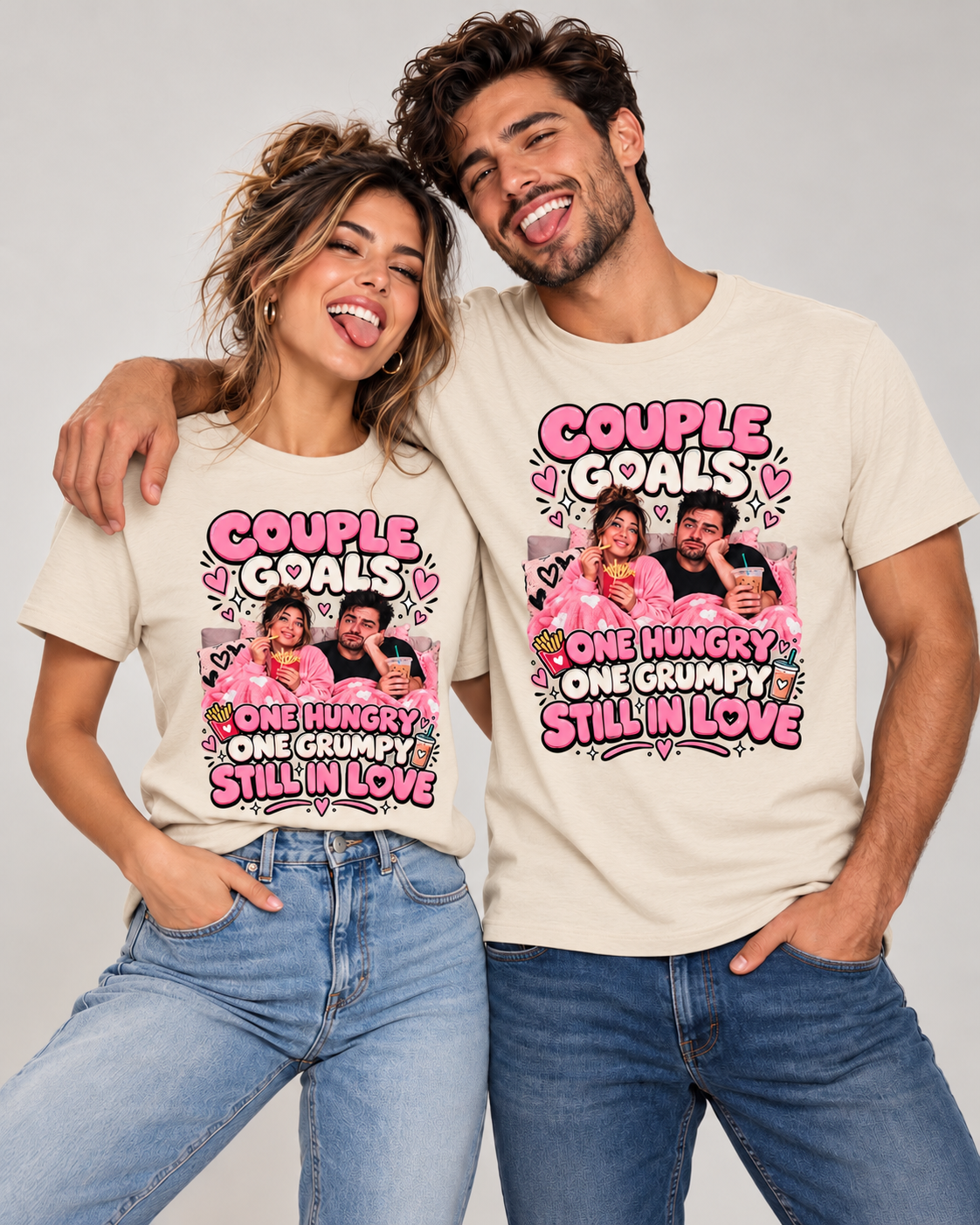 Camisetas gráficas a juego para parejas "Uno hambriento, uno gruñón"