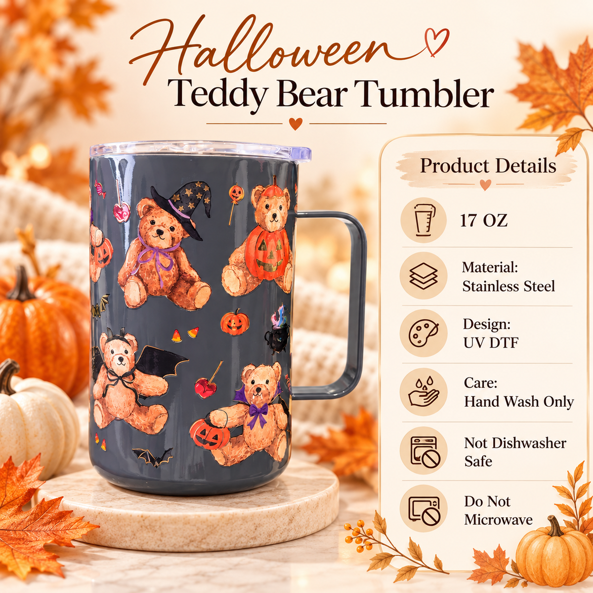 Halloween Teddy Bear Tumbler 🎃🧸