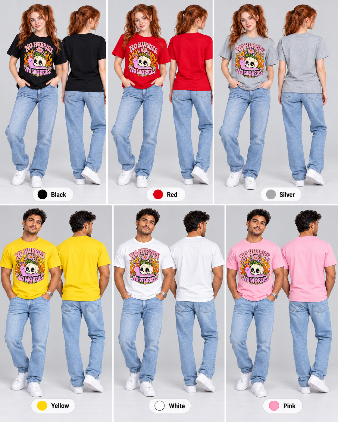 No Hurries, No Worries Graphic T-Shirt – Cute Skull & Snail Unisex Tee