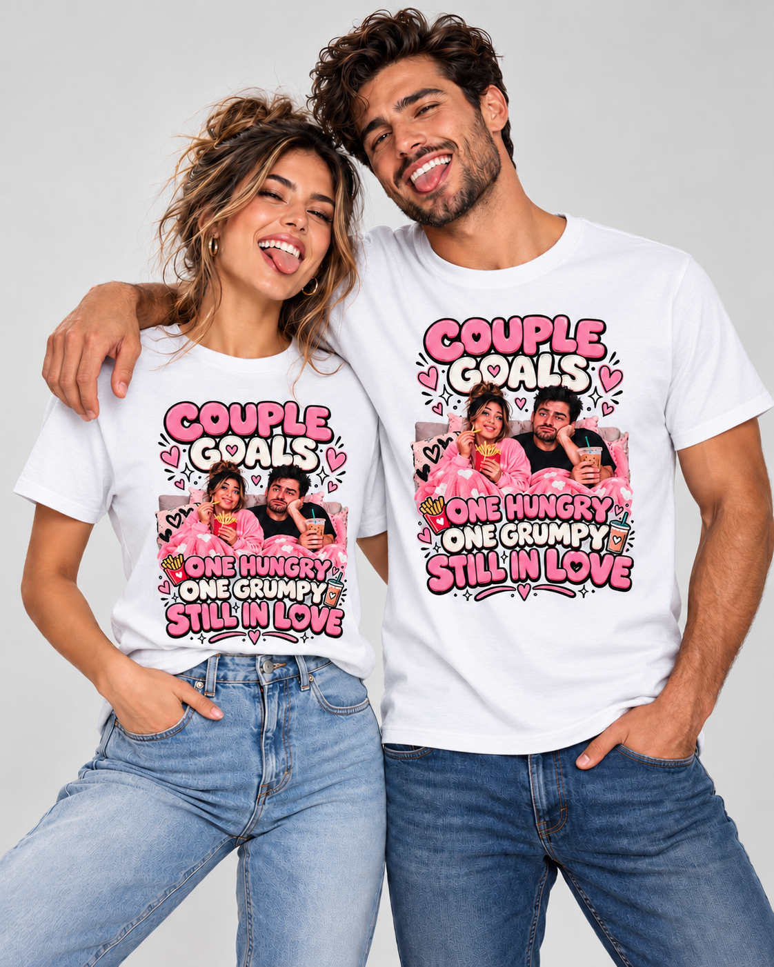 Camisetas gráficas a juego para parejas "Uno hambriento, uno gruñón"
