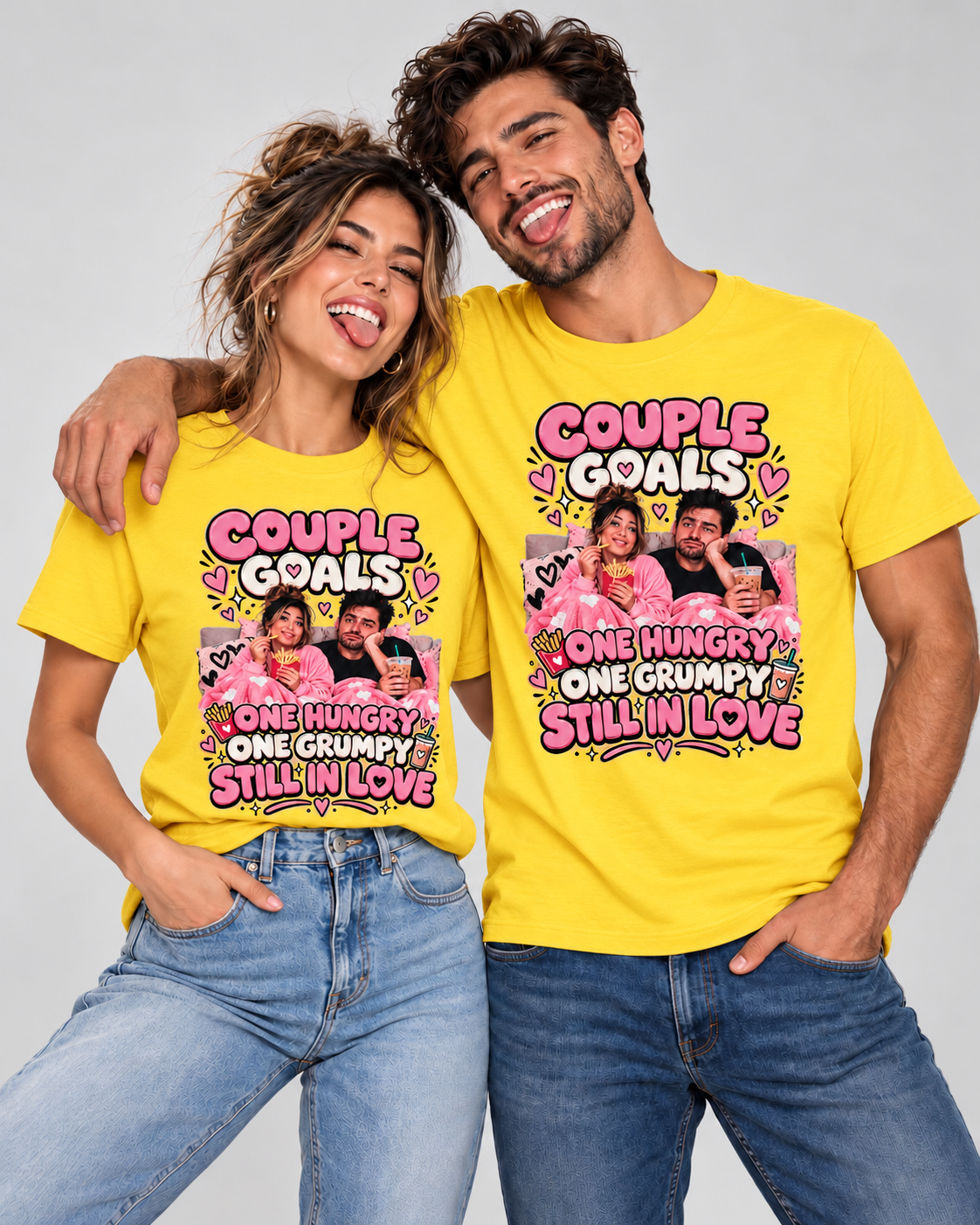 Camisetas gráficas a juego para parejas "Uno hambriento, uno gruñón"