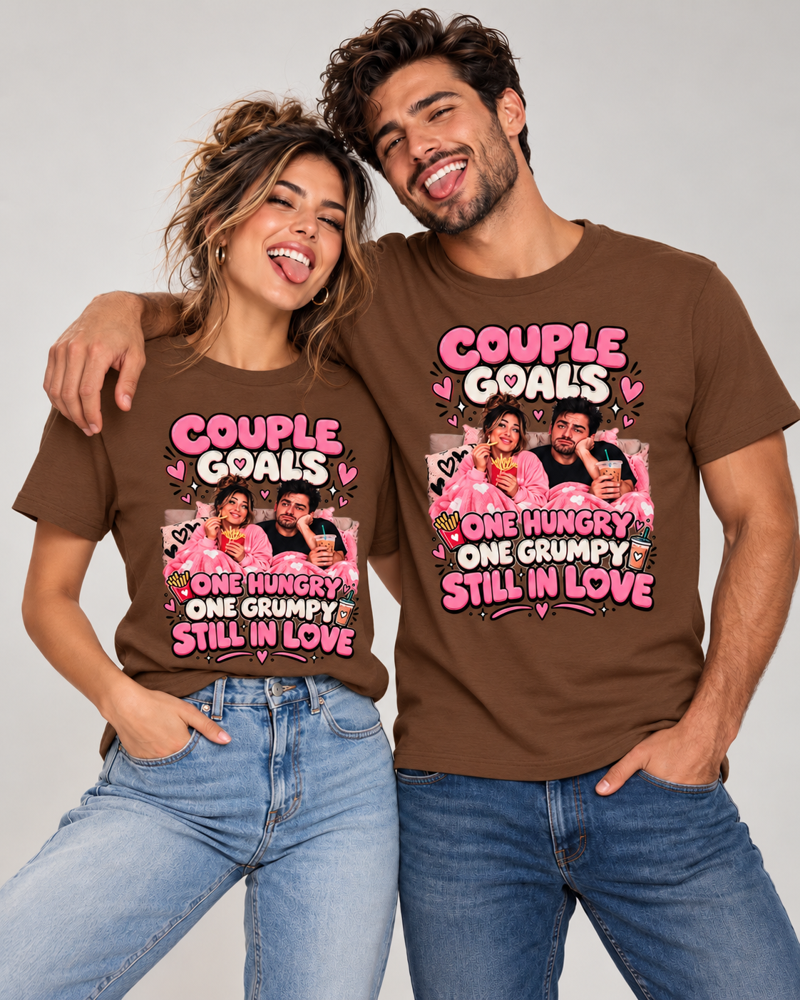 Camisetas gráficas a juego para parejas "Uno hambriento, uno gruñón"