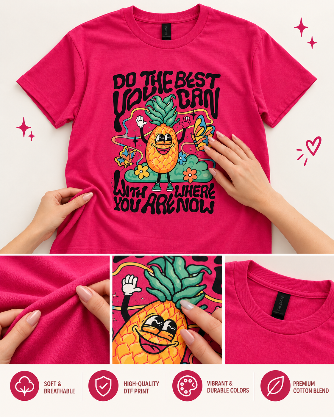 Camiseta gráfica "Do the Best You Can" – Camiseta unisex motivacional de piña