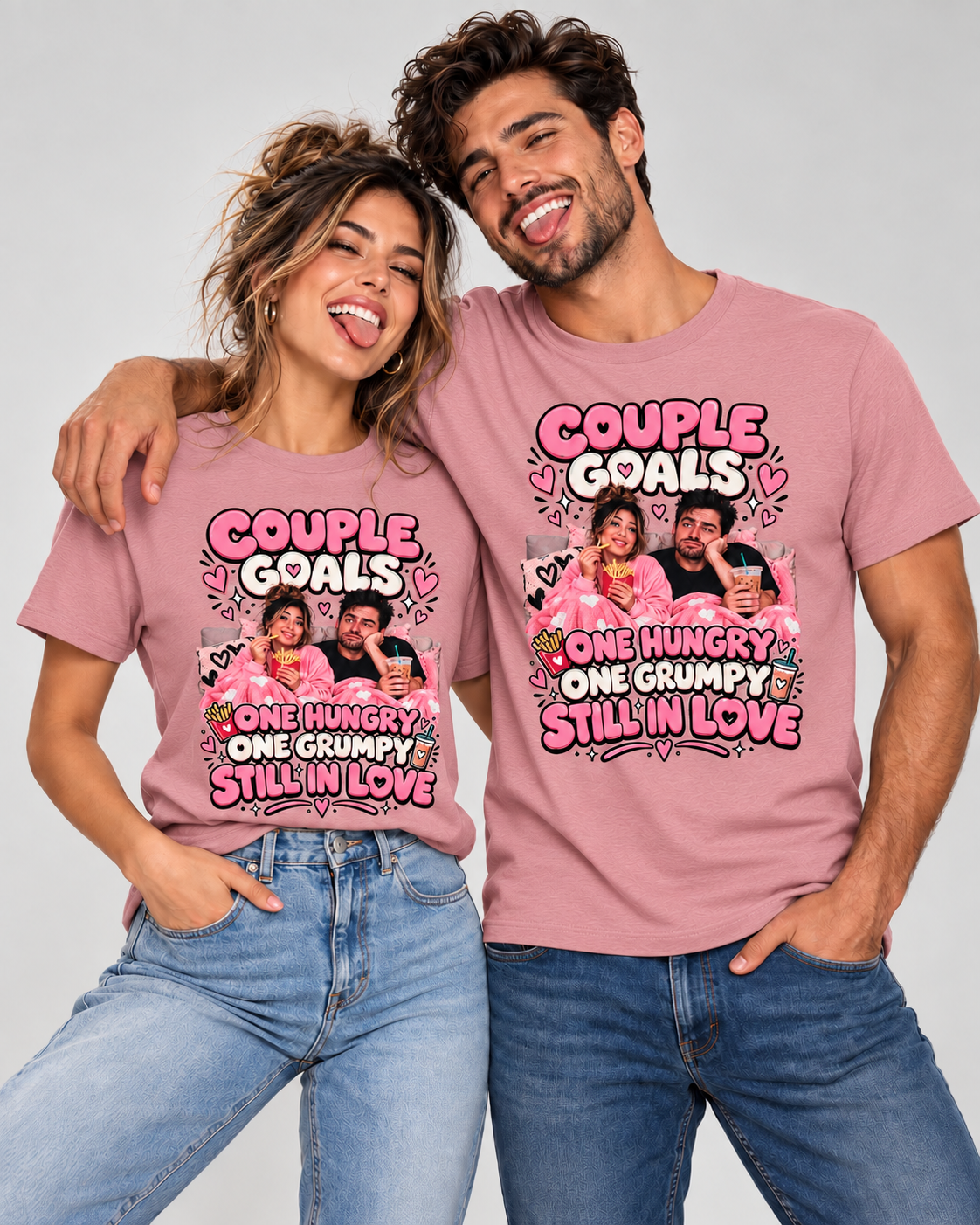 Camisetas gráficas a juego para parejas "Uno hambriento, uno gruñón"