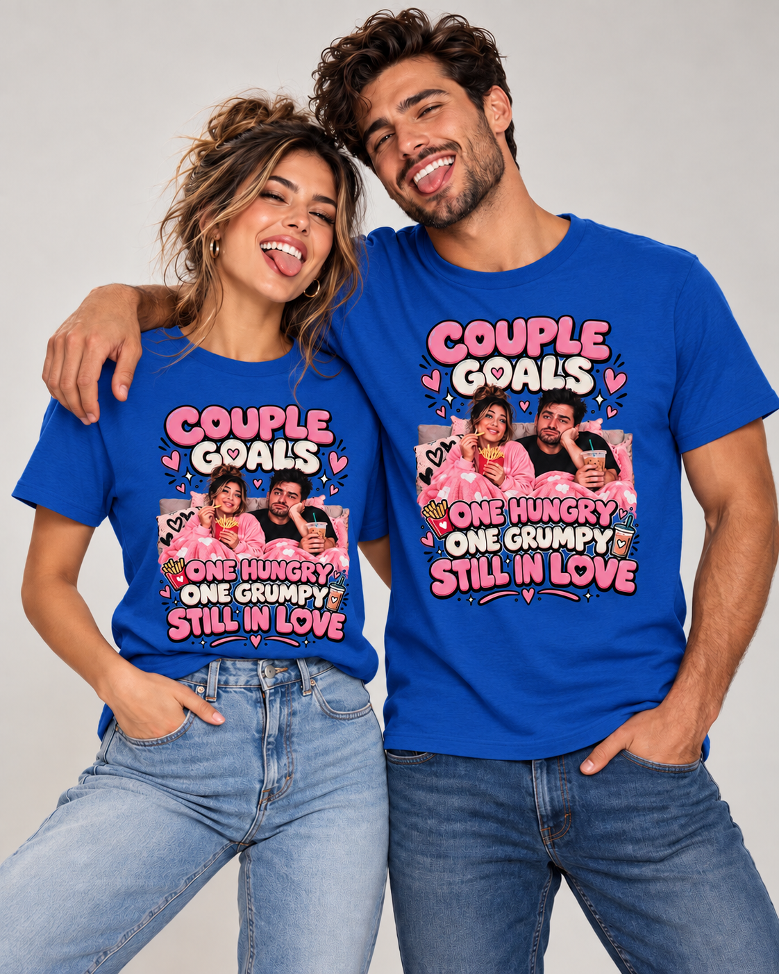 Camisetas gráficas a juego para parejas "Uno hambriento, uno gruñón"