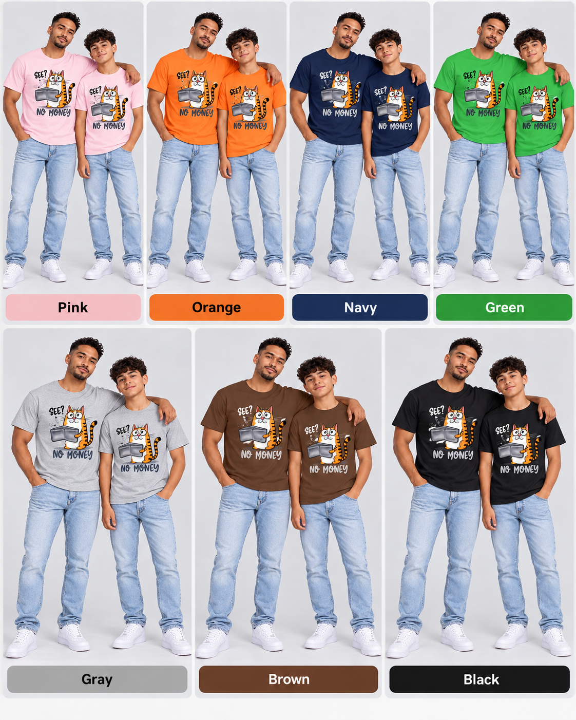 Funny “See? No Money” Cat T-Shirt – Unisex Cotton DTF Graphic Tee