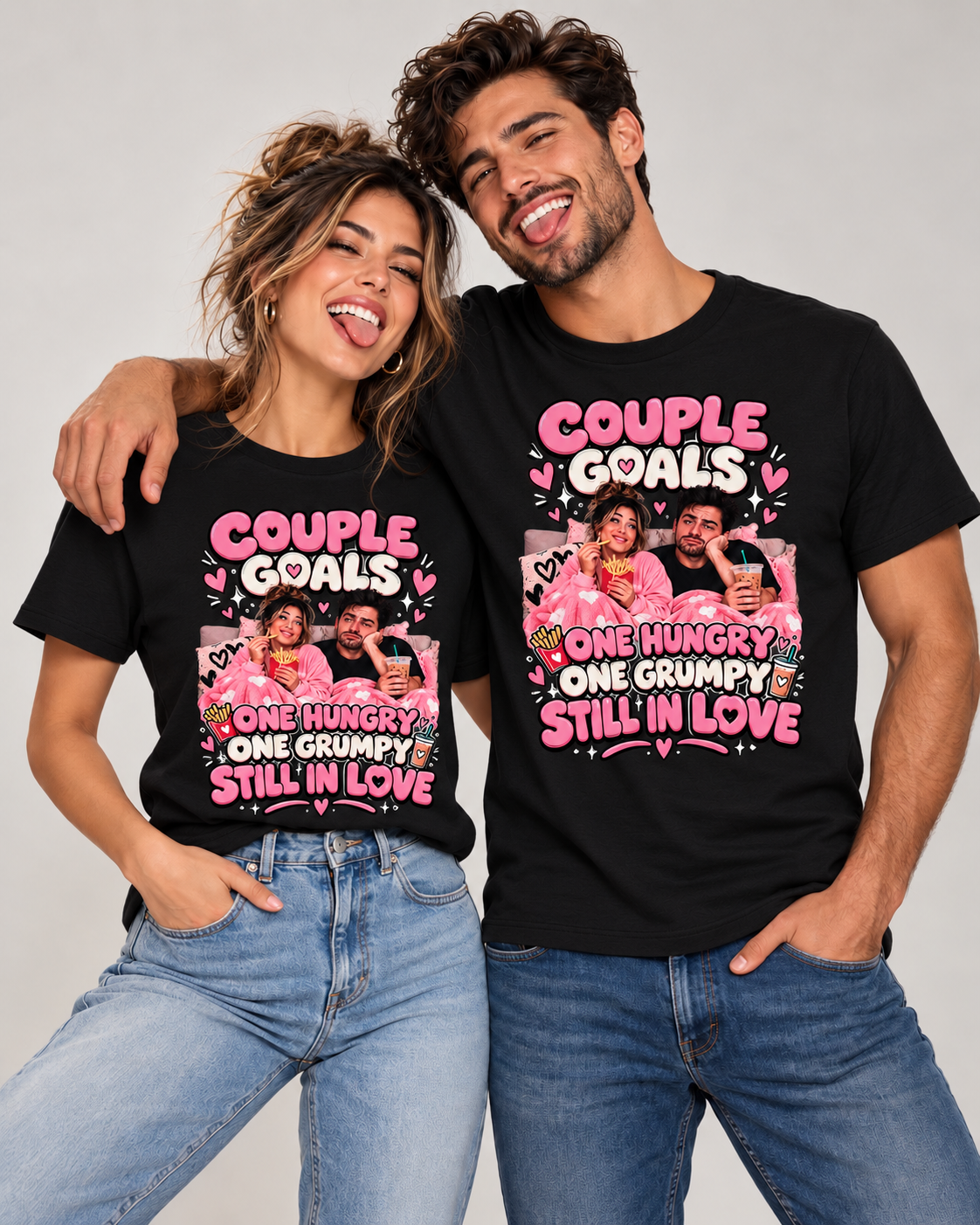 Camisetas gráficas a juego para parejas "Uno hambriento, uno gruñón"