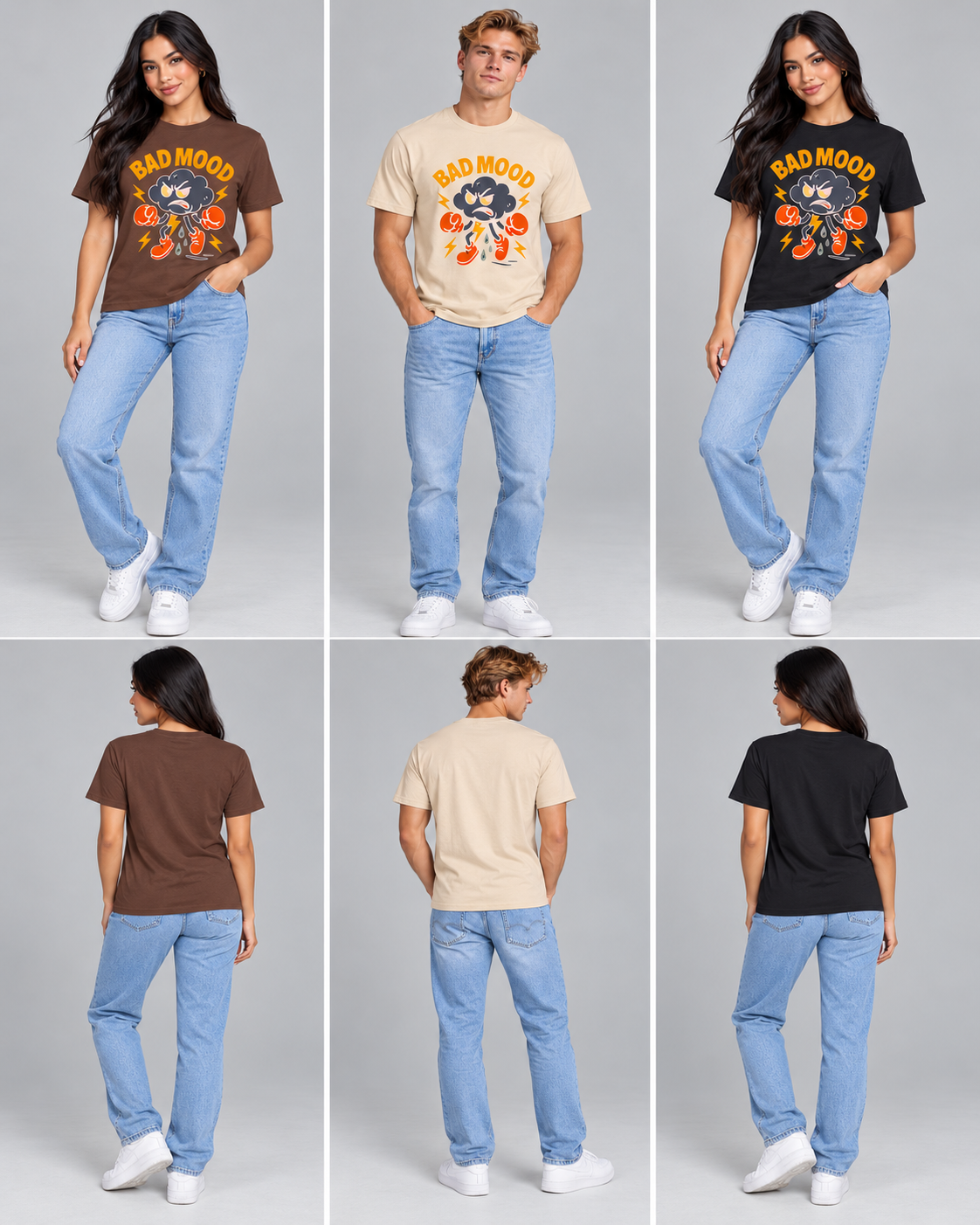 Camiseta gráfica Bad Mood – Camiseta de algodón unisex divertida con impresión DTF