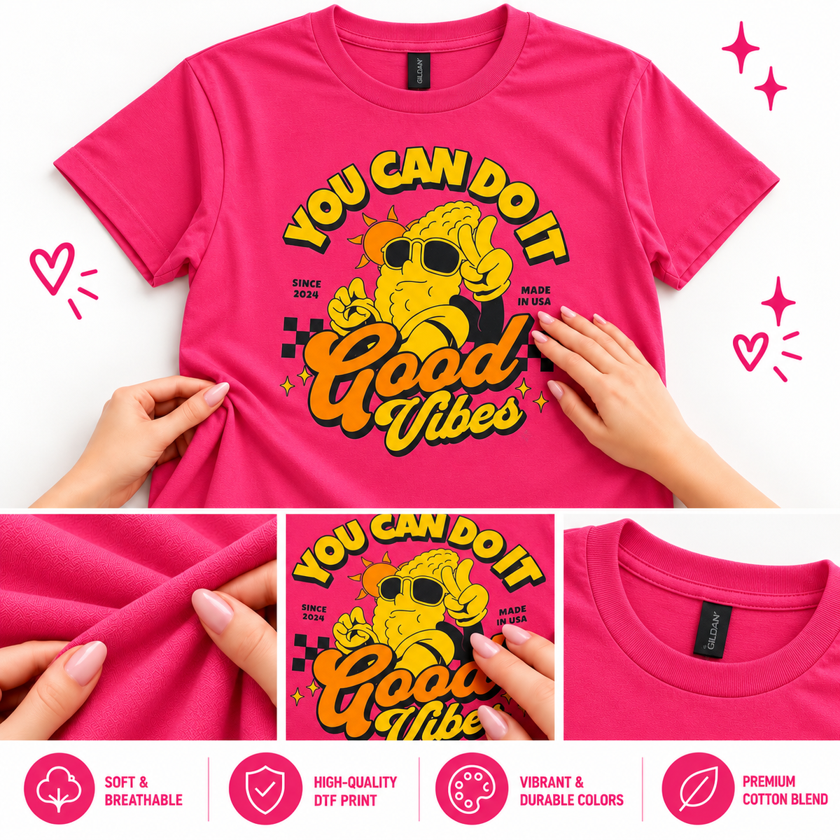 You Can Do It – Good Vibes Unisex Cotton DTF Graphic T-Shirt ☀️✨