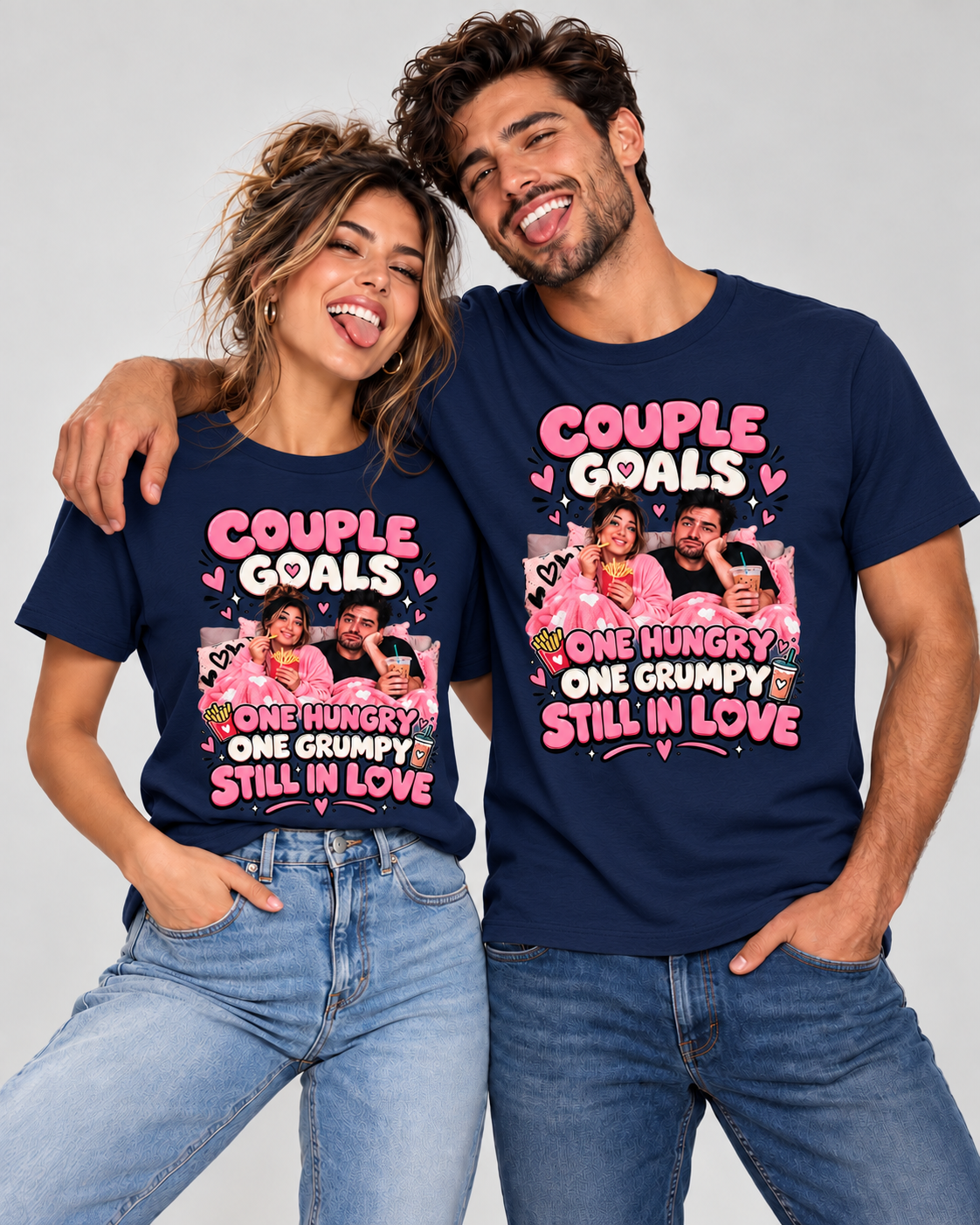 Camisetas gráficas a juego para parejas "Uno hambriento, uno gruñón"