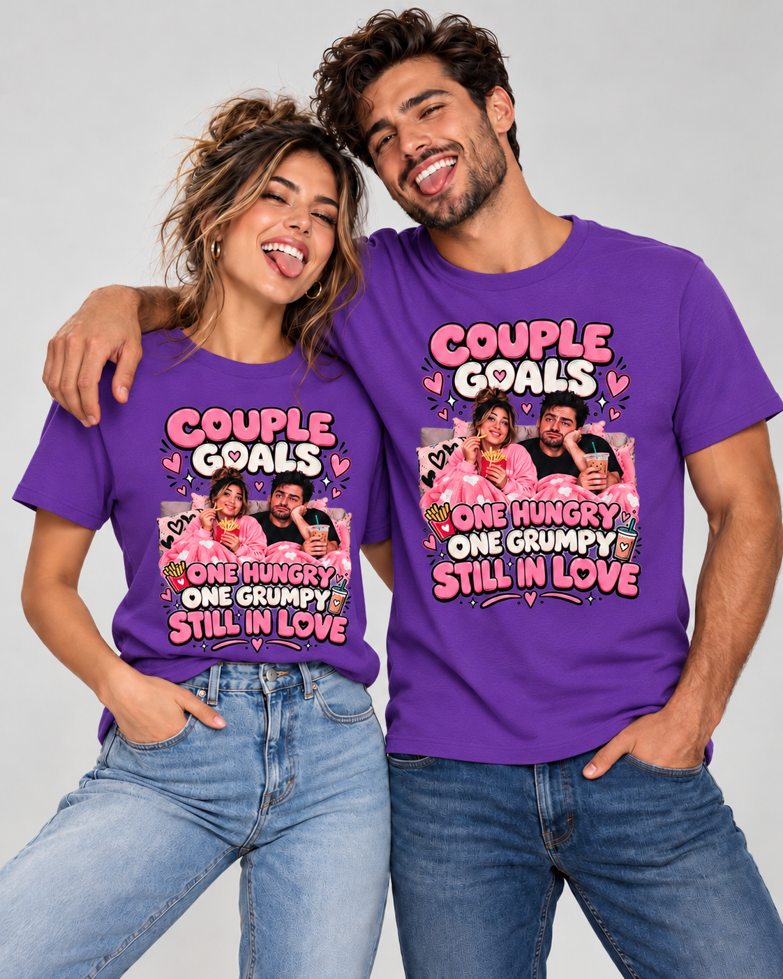 Camisetas gráficas a juego para parejas "Uno hambriento, uno gruñón"