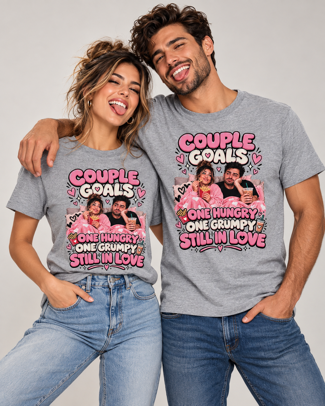 Camisetas gráficas a juego para parejas "Uno hambriento, uno gruñón"