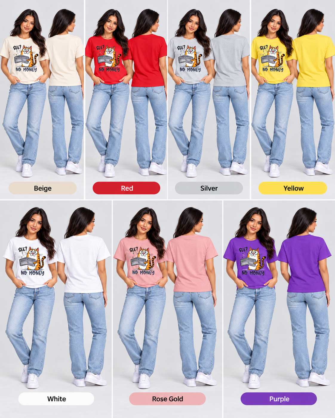 Funny “See? No Money” Cat T-Shirt – Unisex Cotton DTF Graphic Tee