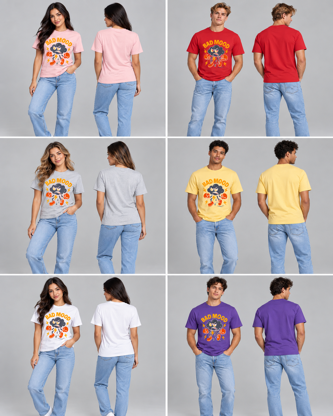 Camiseta gráfica Bad Mood – Camiseta de algodón unisex divertida con impresión DTF