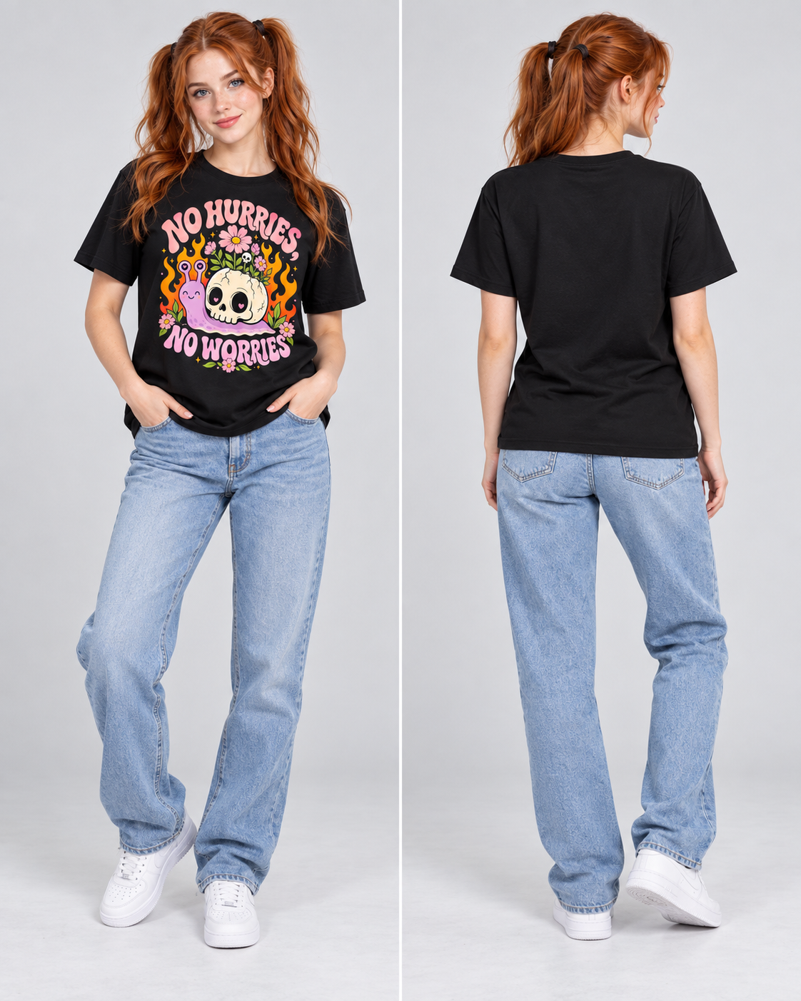 No Hurries, No Worries Graphic T-Shirt – Cute Skull & Snail Unisex Tee