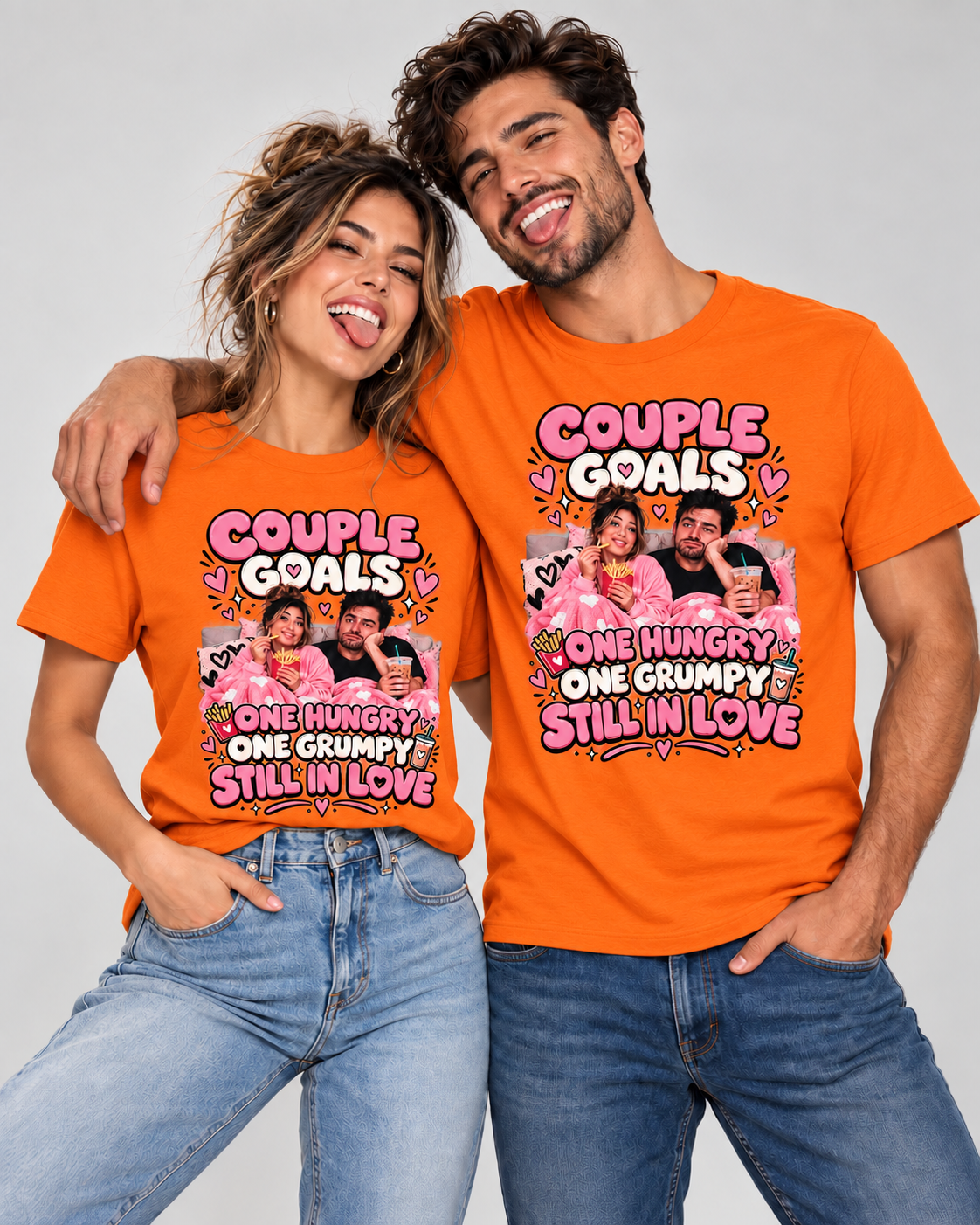 Camisetas gráficas a juego para parejas "Uno hambriento, uno gruñón"